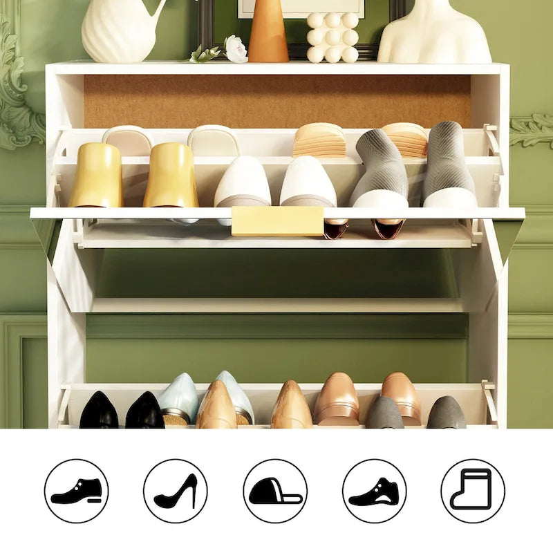 Meuble à chaussures Timechee avec 3 tiroirs à miroirs rabattables, modèle mince autoportant