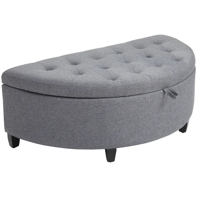 HOMCOM Half Circle Modern Luxurious Storage Polyester Fabric Ottoman Bed Bench with Legs Lift Lid Thick Sponge Pad Ideal Bench