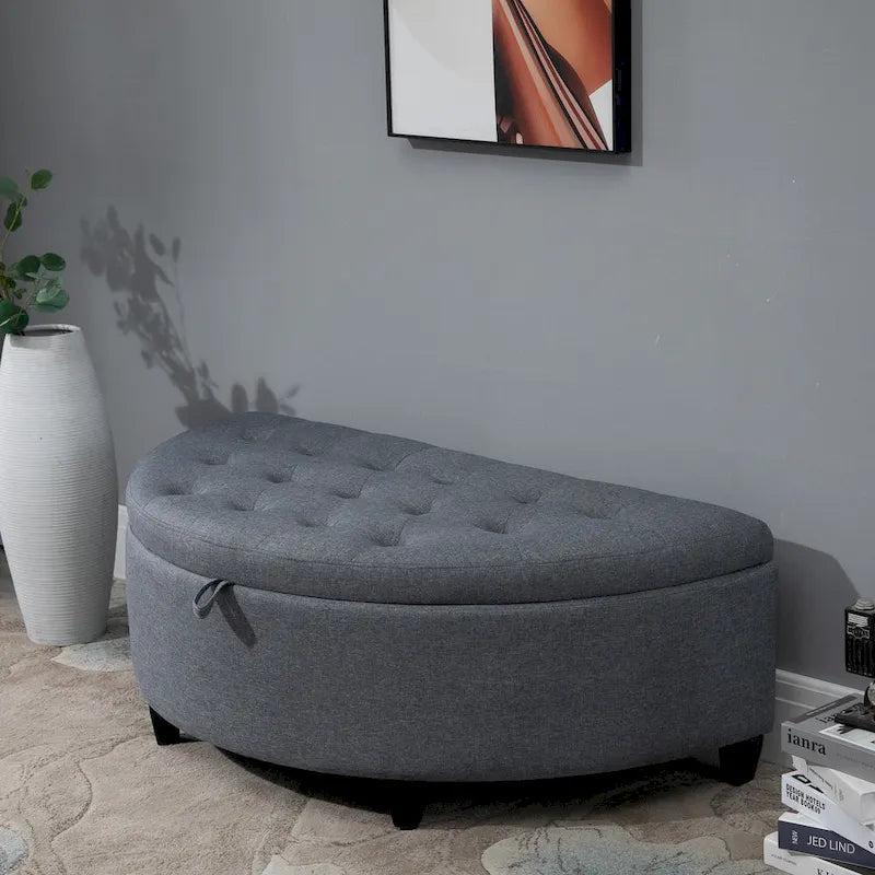 HOMCOM Banc de lit ottoman demi-cercle moderne et luxueux en tissu polyester avec pieds, couvercle relevable et coussin en mousse épaisse. Banc idéal.