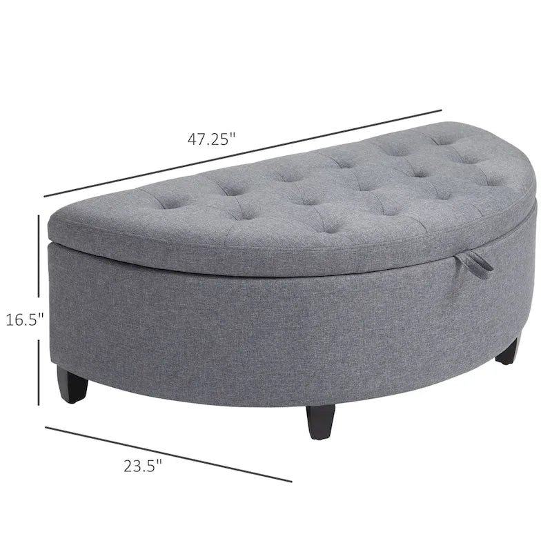 HOMCOM Banc de lit ottoman demi-cercle moderne et luxueux en tissu polyester avec pieds, couvercle relevable et coussin en mousse épaisse. Banc idéal.