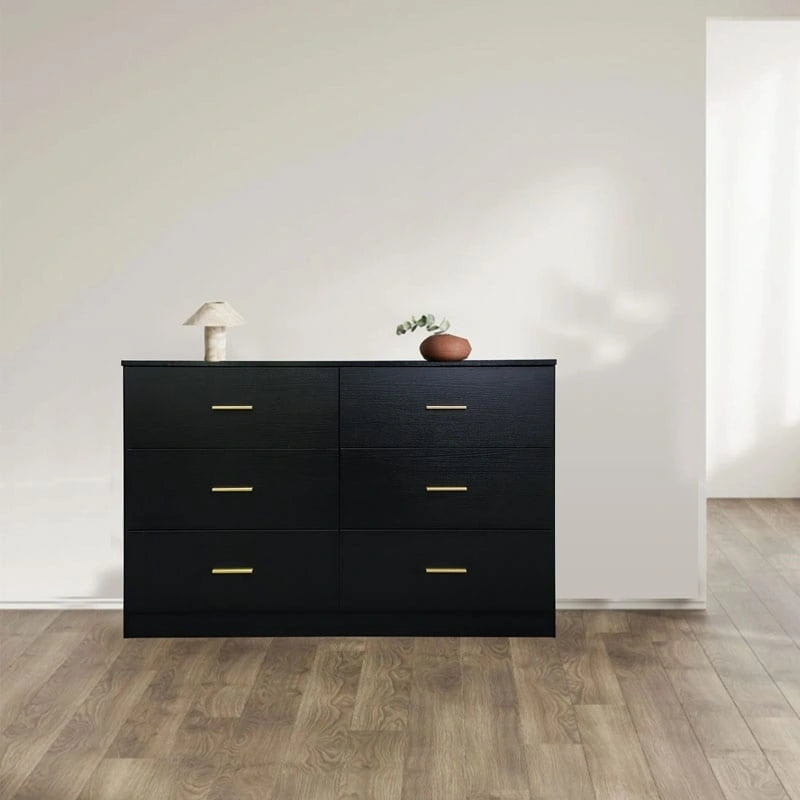 Commode moderne noire à 6 tiroirs pour chambre à coucher
