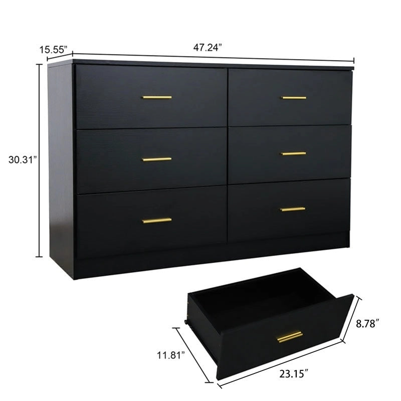 Commode moderne noire à 6 tiroirs pour chambre à coucher