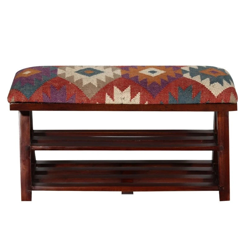 Banc capitonné Kilim fait main HERAT ORIENTAL - 12,5 x 16 x 30