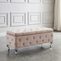 Monique-Velvet Storage Bench with Crystals, Blush