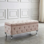 Monique-Velvet Storage Bench with Crystals, Blush