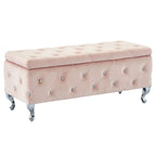 Banc de rangement Monique en velours orné de cristaux, couleur rose poudré