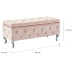 Banc de rangement Monique en velours orné de cristaux, couleur rose poudré
