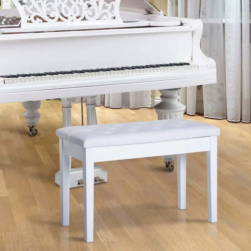 Banc de piano 2 places HOMCOM traditionnel de style campagnard, rembourré en similicuir et bois de bouleau - Blanc