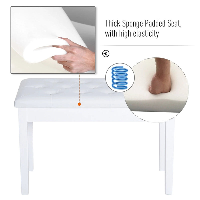 Banc de piano 2 places HOMCOM traditionnel de style campagnard, rembourré en similicuir et bois de bouleau - Blanc