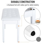 Banc de piano 2 places HOMCOM traditionnel de style campagnard, rembourré en similicuir et bois de bouleau - Blanc