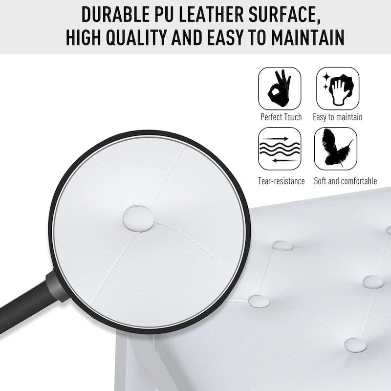 Banc de piano 2 places HOMCOM traditionnel de style campagnard, rembourré en similicuir et bois de bouleau - Blanc