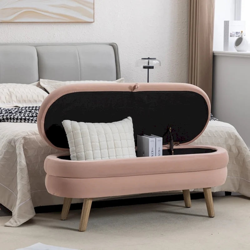 Banc de rangement pour chambre à coucher avec pieds en bois