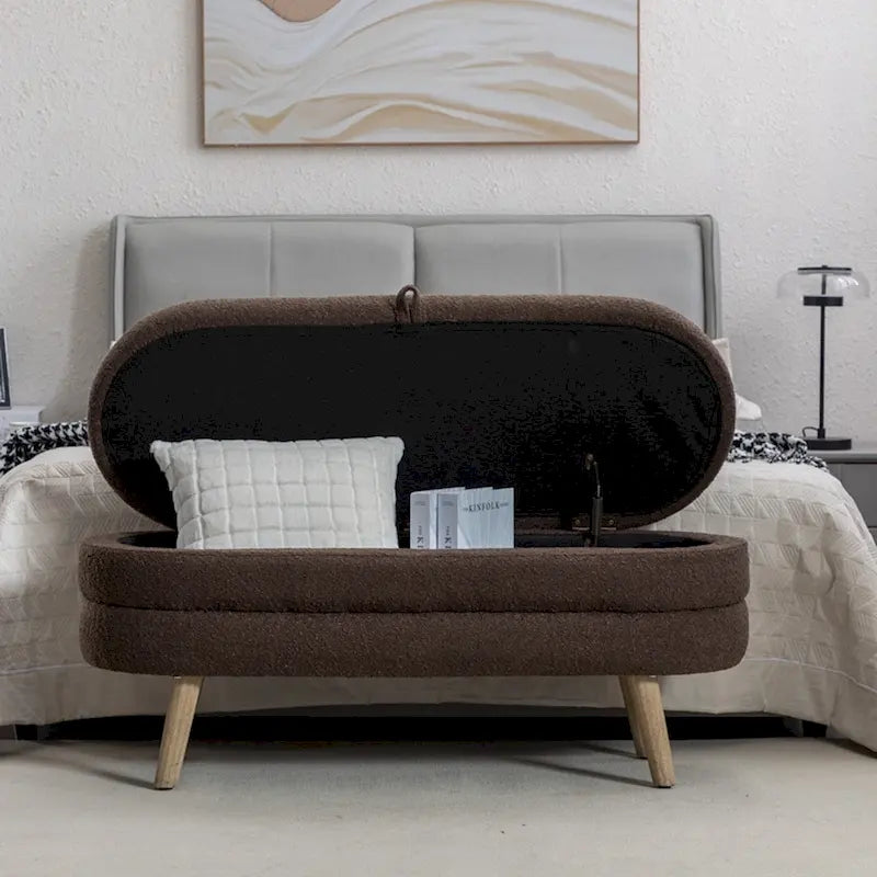 Banc de rangement pour chambre à coucher avec pieds en bois
