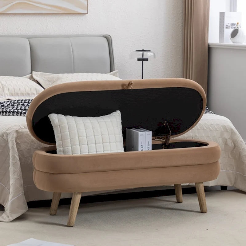 Banc de rangement pour chambre à coucher avec pieds en bois
