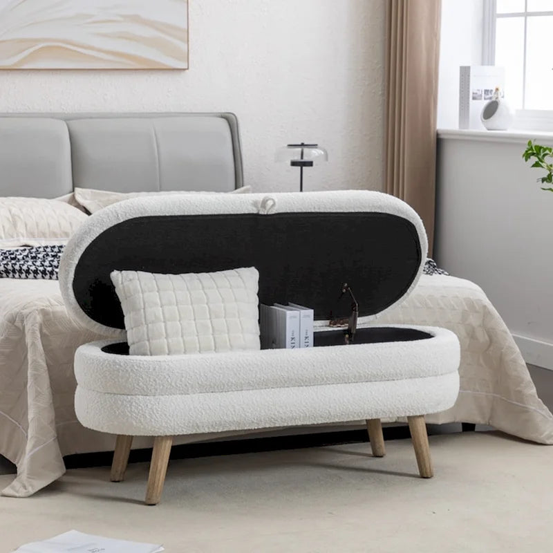 Banc de rangement pour chambre à coucher avec pieds en bois