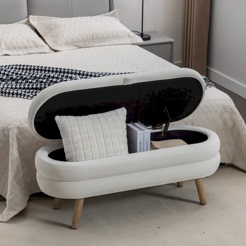 Banc de rangement pour chambre à coucher avec pieds en bois