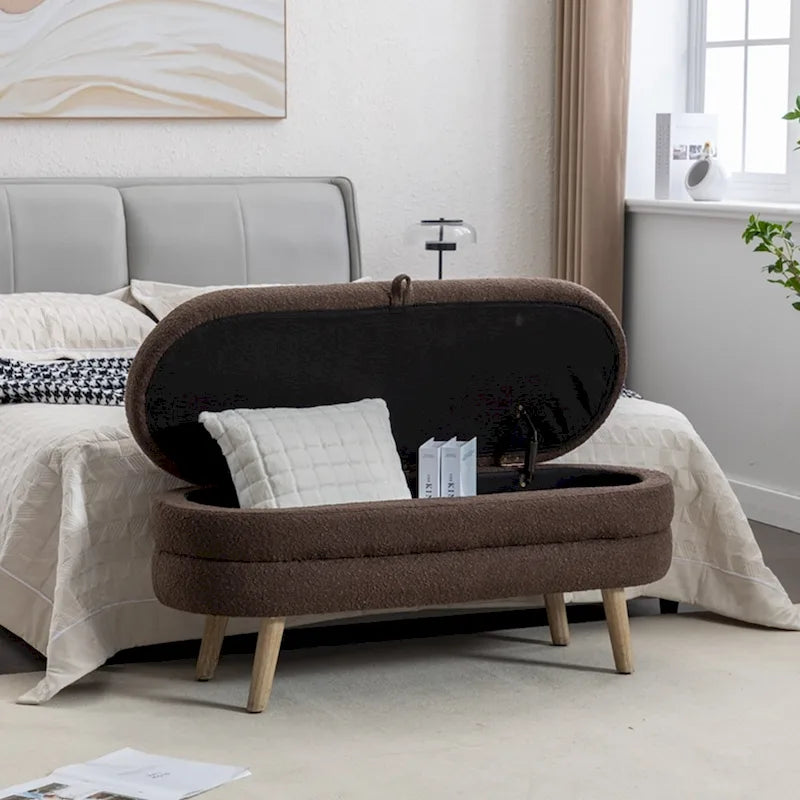 Banc de rangement pour chambre à coucher avec pieds en bois