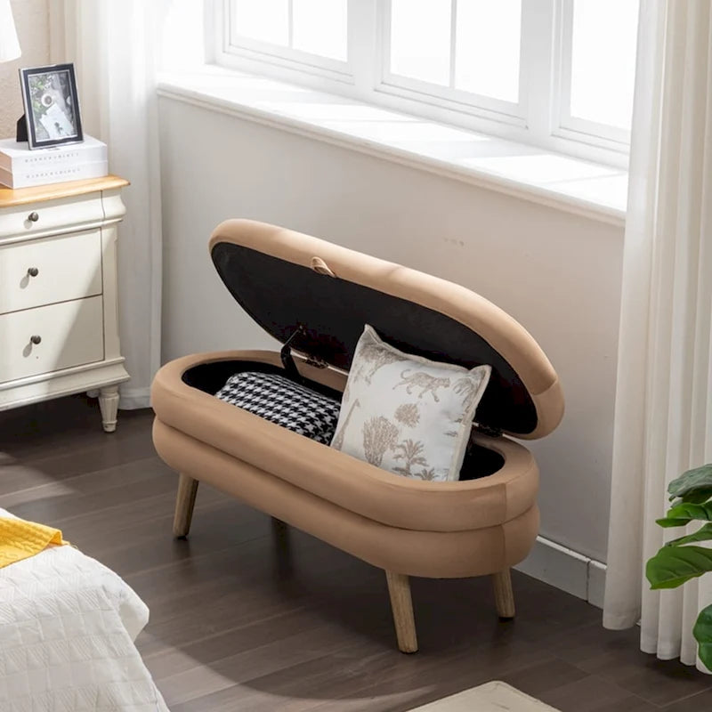 Banc de rangement pour chambre à coucher avec pieds en bois