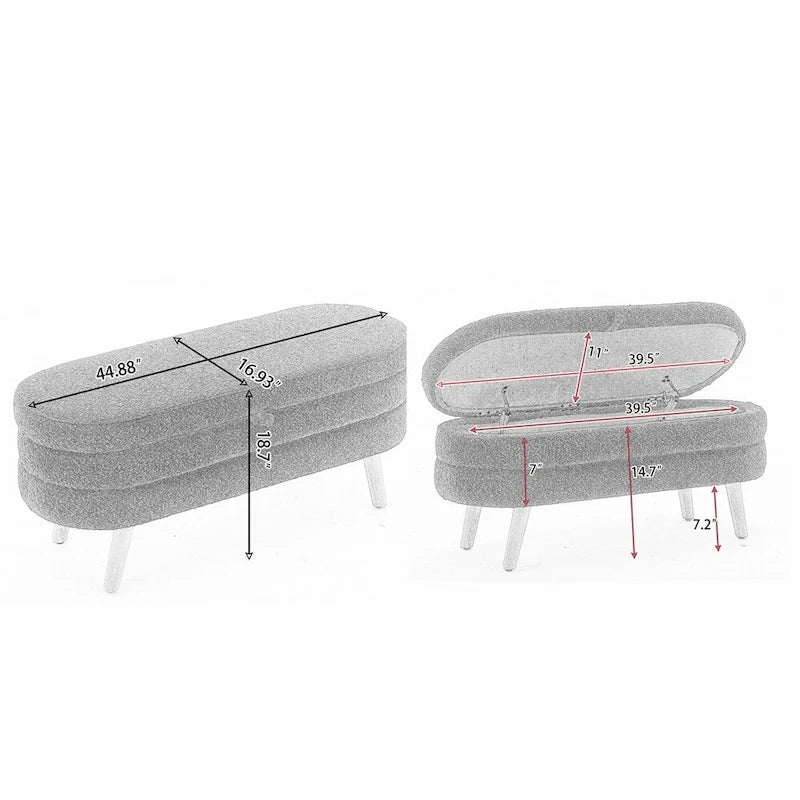 Banc de rangement pour chambre à coucher avec pieds en bois