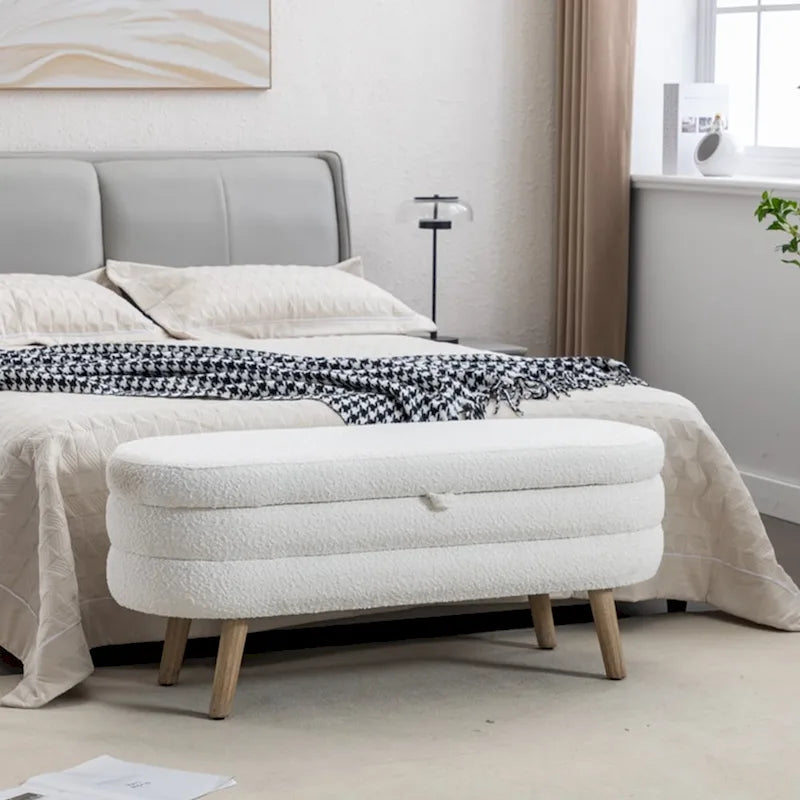 Banc de rangement pour chambre à coucher avec pieds en bois