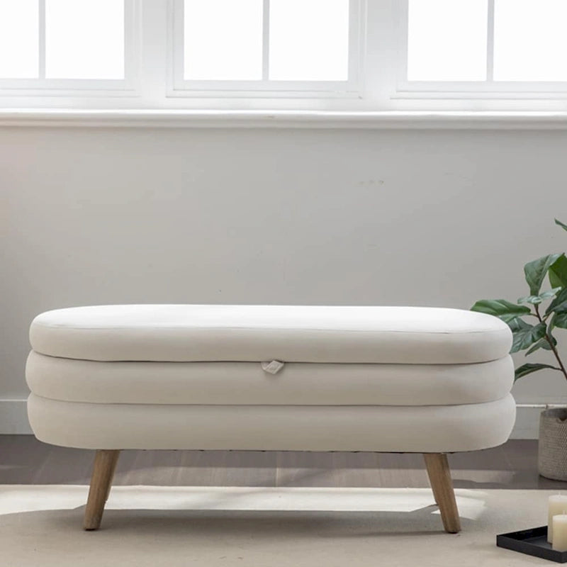 Banc de rangement pour chambre à coucher avec pieds en bois