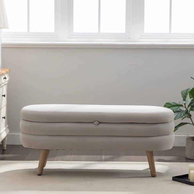 Banc de rangement pour chambre à coucher avec pieds en bois