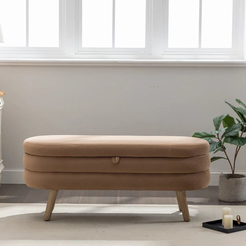 Banc de rangement pour chambre à coucher avec pieds en bois