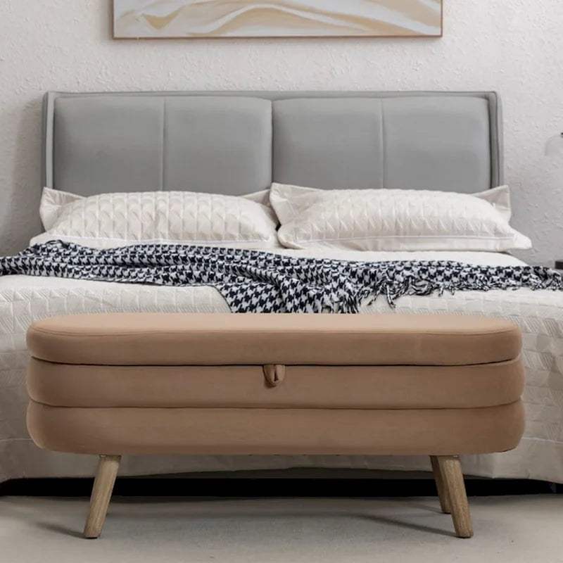 Banc de rangement pour chambre à coucher avec pieds en bois