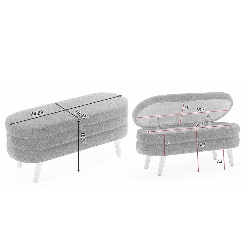 Banc de rangement pour chambre à coucher avec pieds en bois