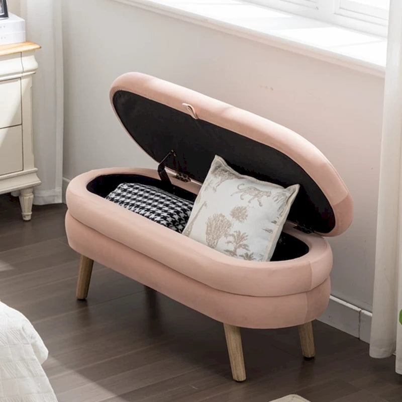 Banc de rangement pour chambre à coucher avec pieds en bois