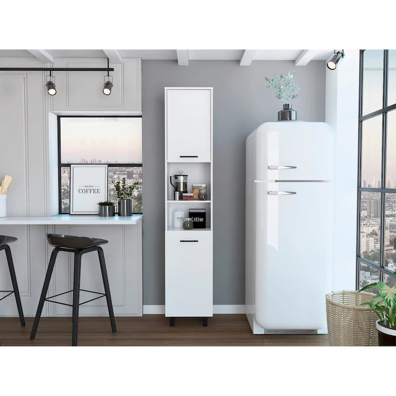 Garde-manger TUHOME Hobart avec 2 placards et 2 étagères ouvertes, poignées et charnières en aluminium - Non disponible