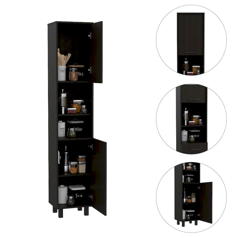 Garde-manger TUHOME Hobart avec 2 placards et 2 étagères ouvertes, poignées et charnières en aluminium - Non disponible