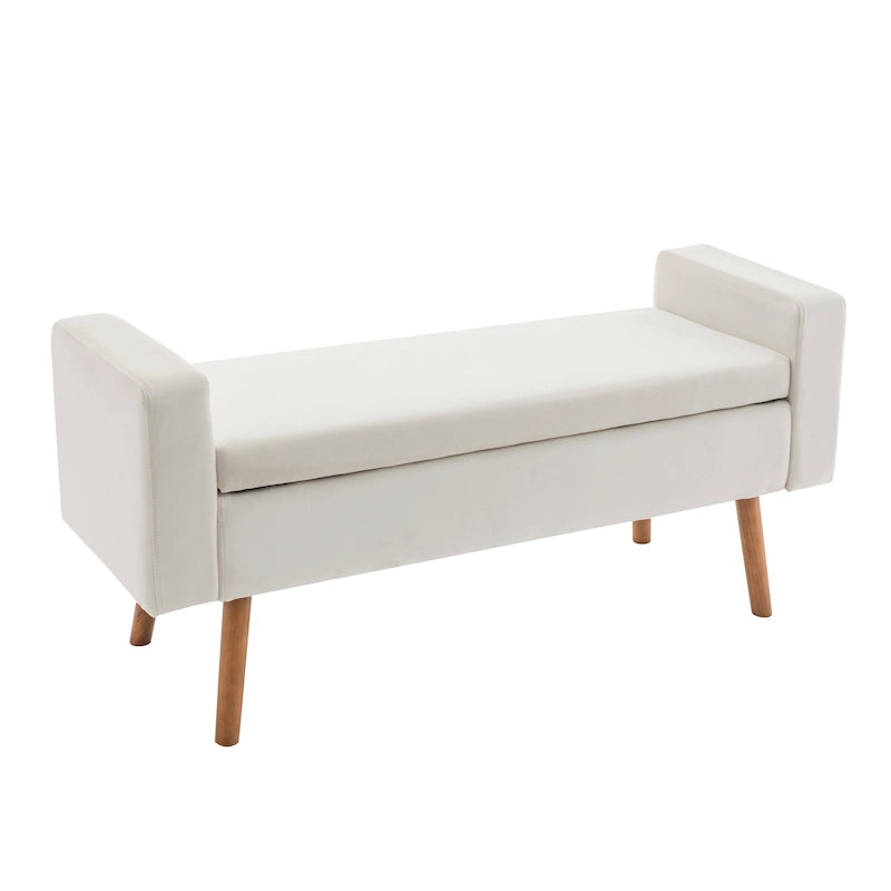 Banc de rangement en velours Brynn de Porthos Home avec pieds en bois d'hévéa