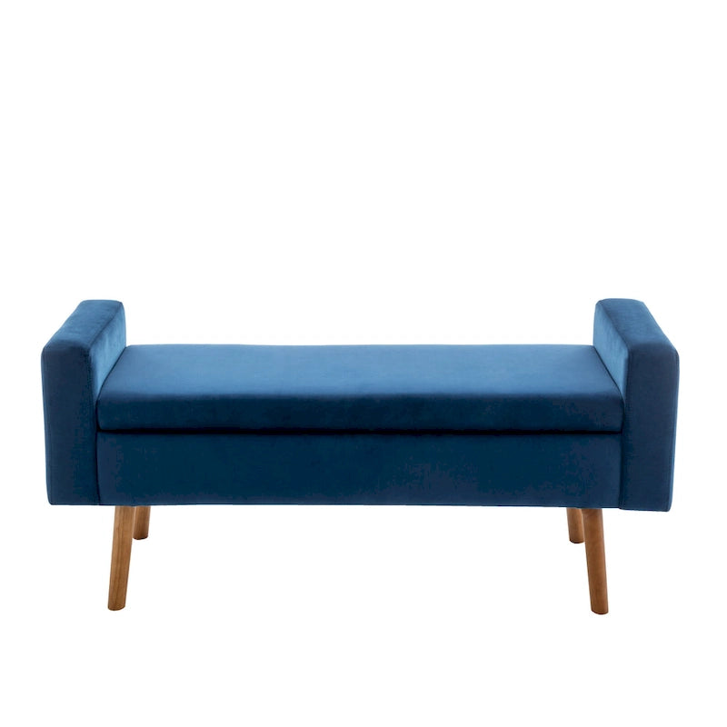 Banc de rangement en velours Brynn de Porthos Home avec pieds en bois d'hévéa