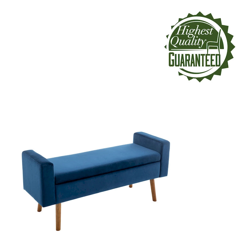 Banc de rangement en velours Brynn de Porthos Home avec pieds en bois d'hévéa