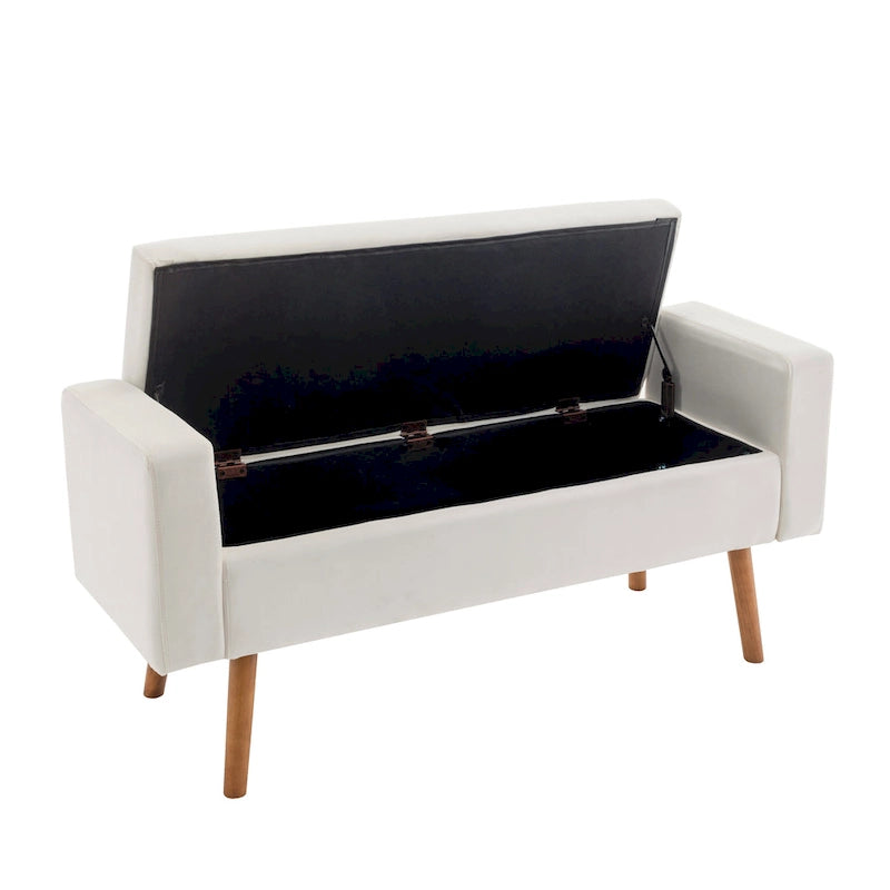 Banc de rangement en velours Brynn de Porthos Home avec pieds en bois d'hévéa