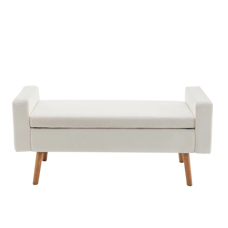 Banc de rangement en velours Brynn de Porthos Home avec pieds en bois d'hévéa