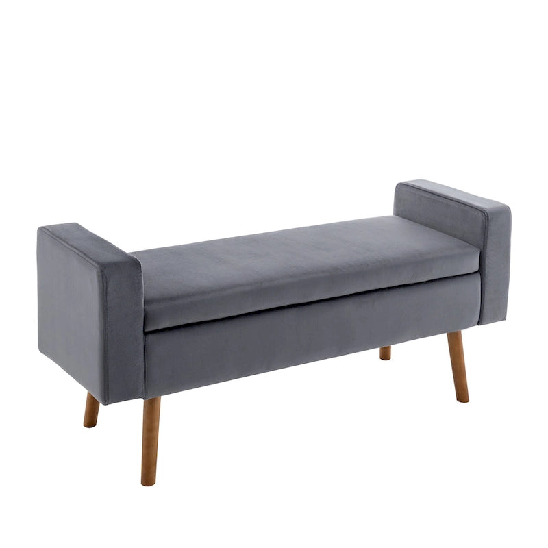 Banc de rangement en velours Brynn de Porthos Home avec pieds en bois d'hévéa