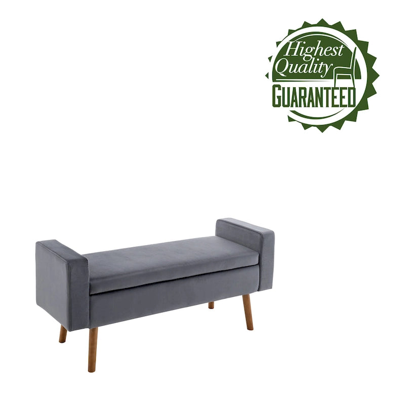 Banc de rangement en velours Brynn de Porthos Home avec pieds en bois d'hévéa