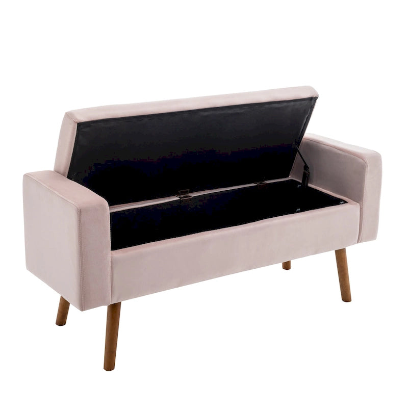 Banc de rangement en velours Brynn de Porthos Home avec pieds en bois d'hévéa