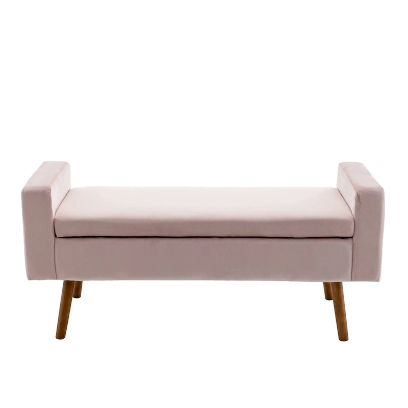 Banc de rangement en velours Brynn de Porthos Home avec pieds en bois d'hévéa