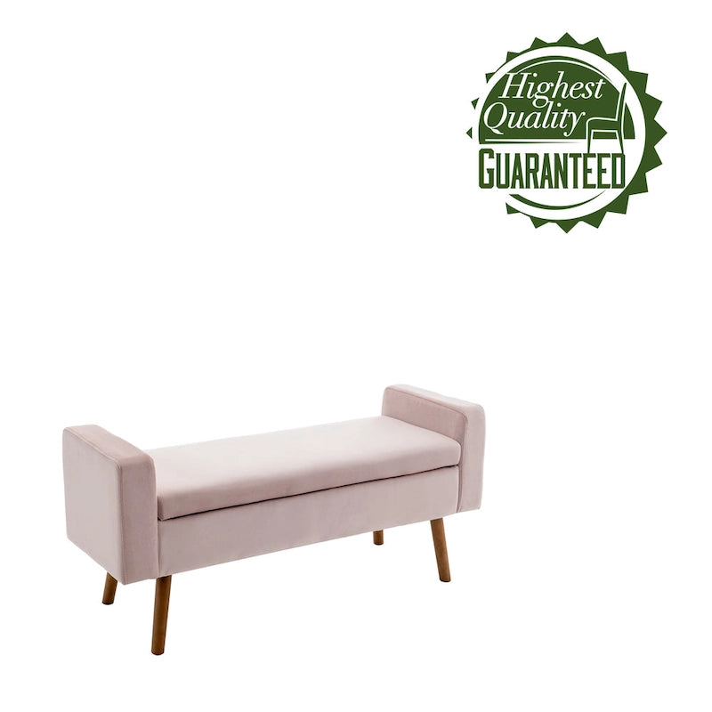 Banc de rangement en velours Brynn de Porthos Home avec pieds en bois d'hévéa