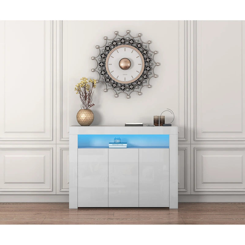 Living Room Sideboard Storage Cabinet with LED Light,with 3 Doors
