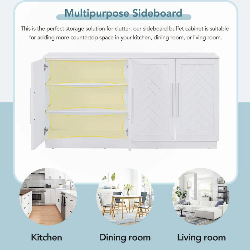 Buffet à 4 portes, grand espace de rangement avec étagères réglables