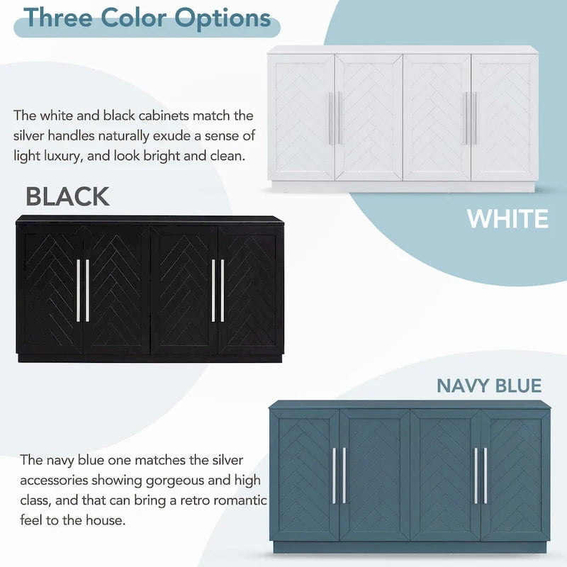 Buffet à 4 portes, grand espace de rangement avec étagères réglables