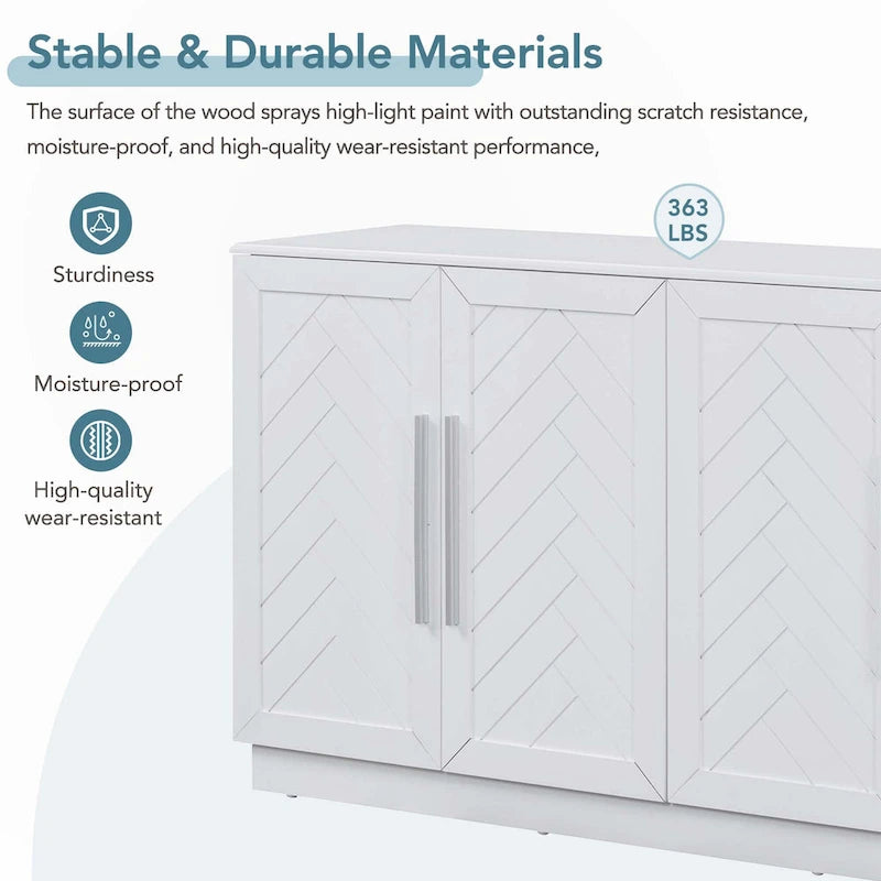 Buffet à 4 portes, grand espace de rangement avec étagères réglables