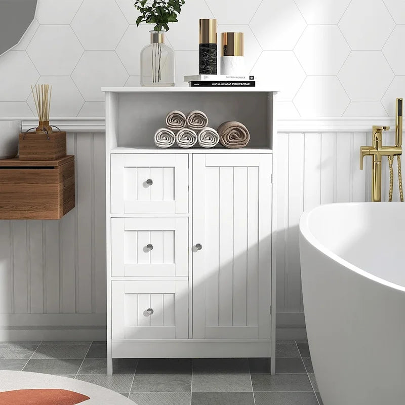 Meuble de rangement en bois à 1 étagère et 3 tiroirs, pour salle de bain