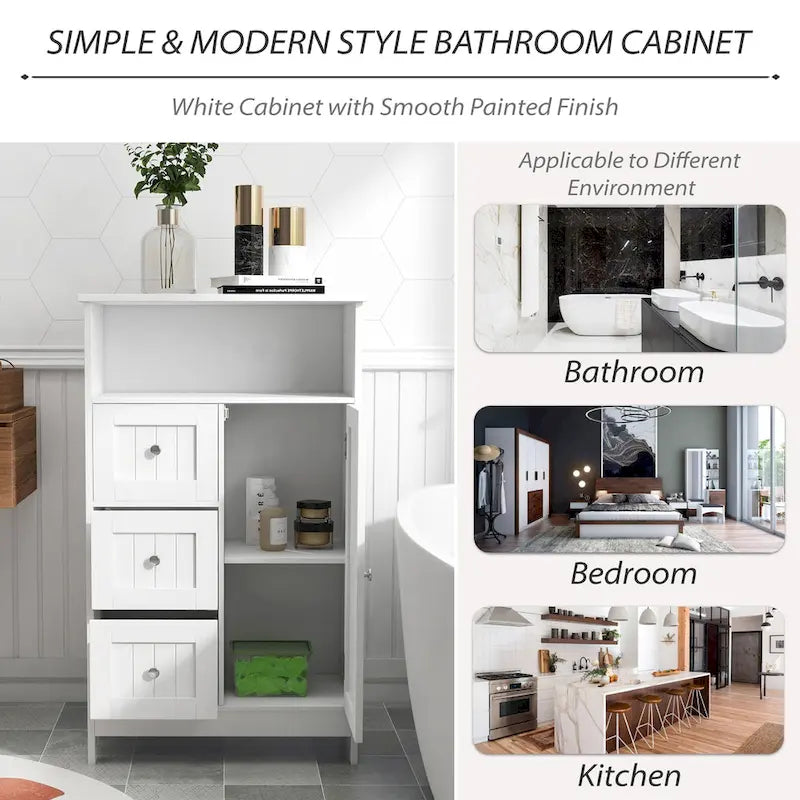 Meuble de rangement en bois à 1 étagère et 3 tiroirs, pour salle de bain