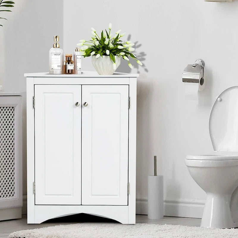 Meuble d'angle autoportant à 2 portes et étagères réglables - 80 cm de hauteur