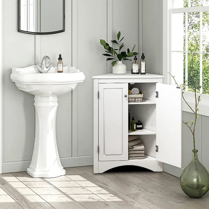 Meuble d'angle autoportant à 2 portes et étagères réglables - 80 cm de hauteur